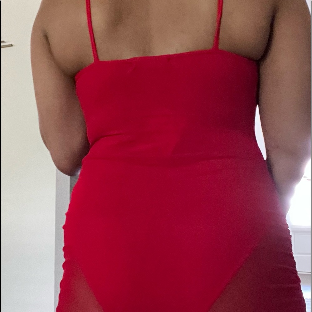 Missguided Red Sheer bodysuit dress - Picture 4 of 7